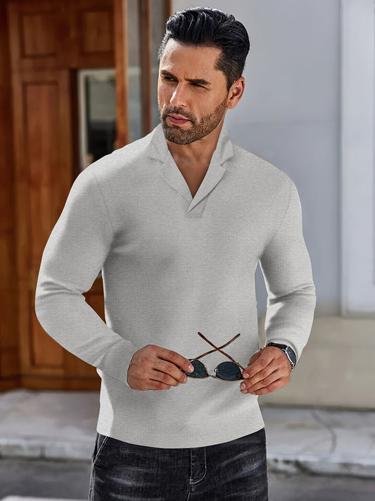 Men's Casual Long Sleeve Knitted Shirt With Suit Collar - Spring/Autumn Long Sleeve Pullover Top