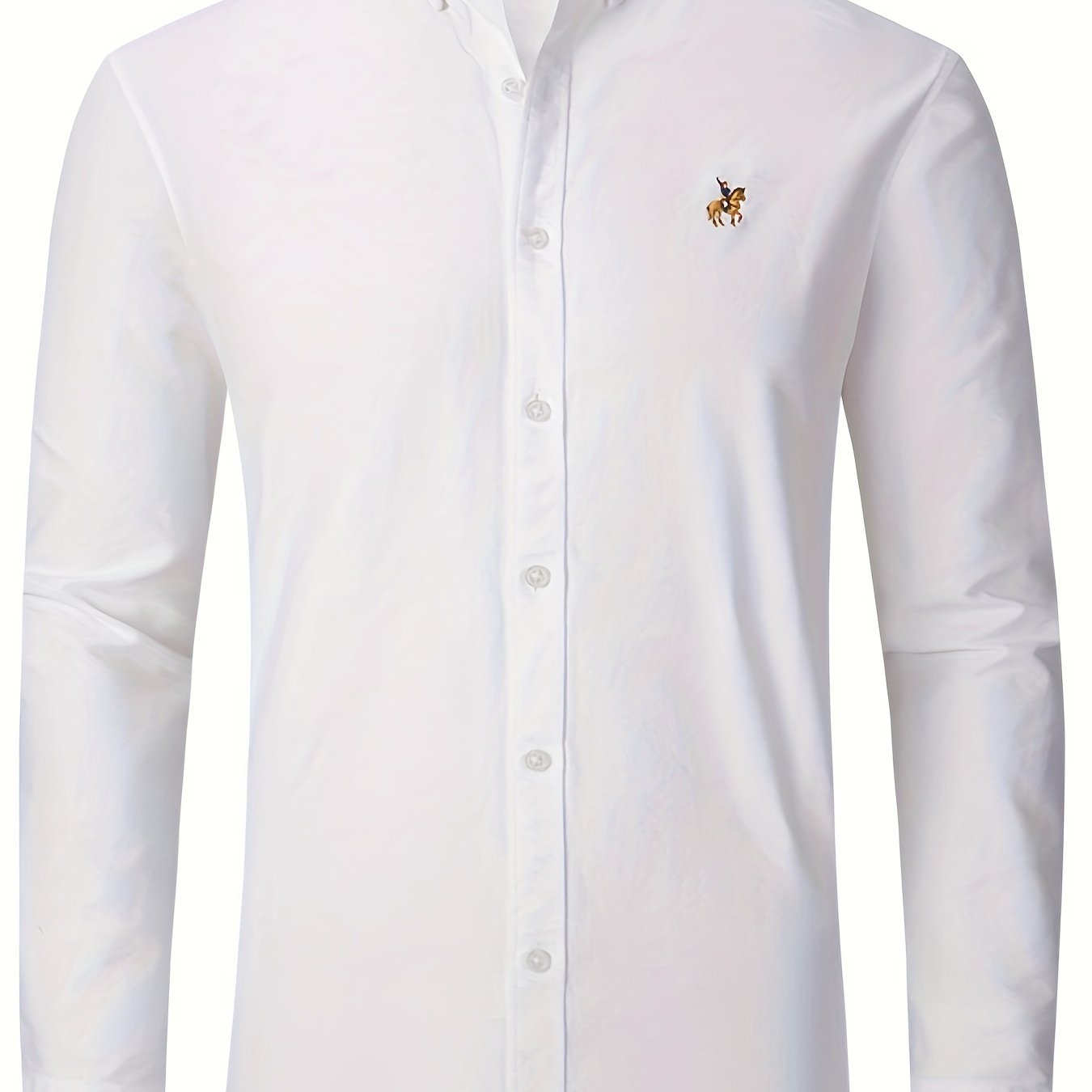 Spring Fall Men's Casual Cotton Comfy Long Sleeve Embroidery Lapel Shirt