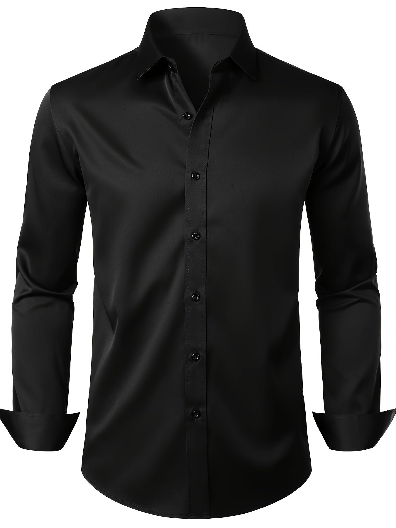 Men's Classic Solid Long Sleeve Simple Turn-Down Collar Dress Shirt, Spring/Autumn Single Breasted Long Sleeve Shirt For Business/Formal Wear