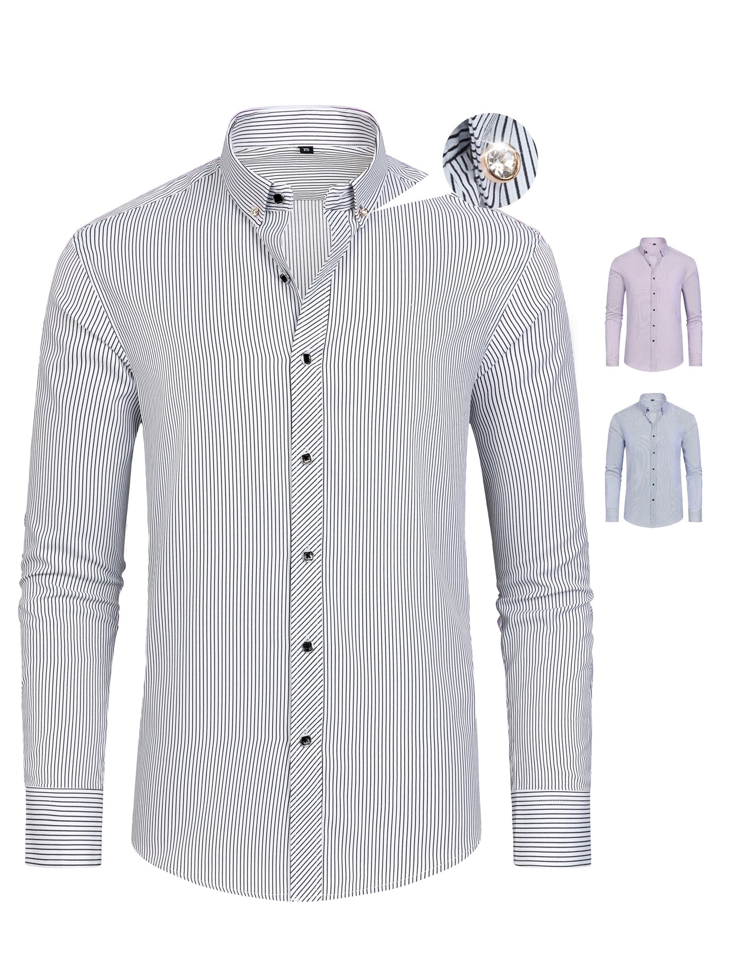 Men's Striped Dress Shirt, Formal Lapel Button Down Long Sleeve Shirt For Party/wedding/formal Prom