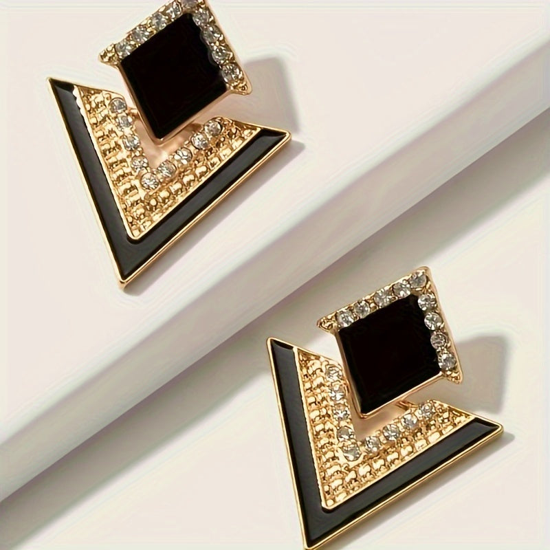 Elegant Black Rhinestone Geometric Dangle Earrings for Women - Perfect for Parties, Holidays & Gifts