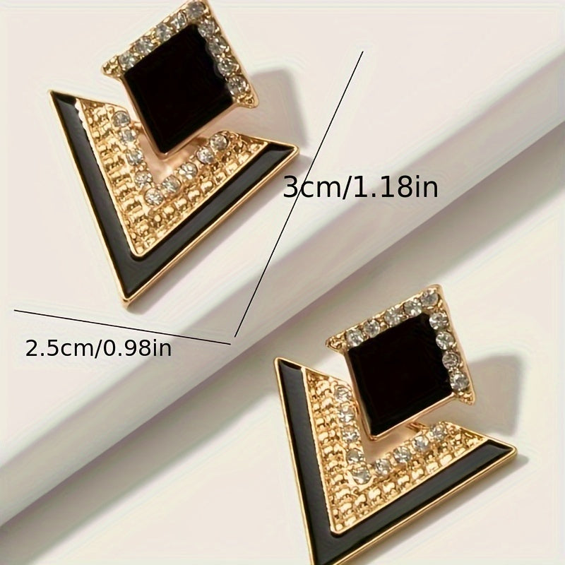 Elegant Black Rhinestone Geometric Dangle Earrings for Women - Perfect for Parties, Holidays & Gifts