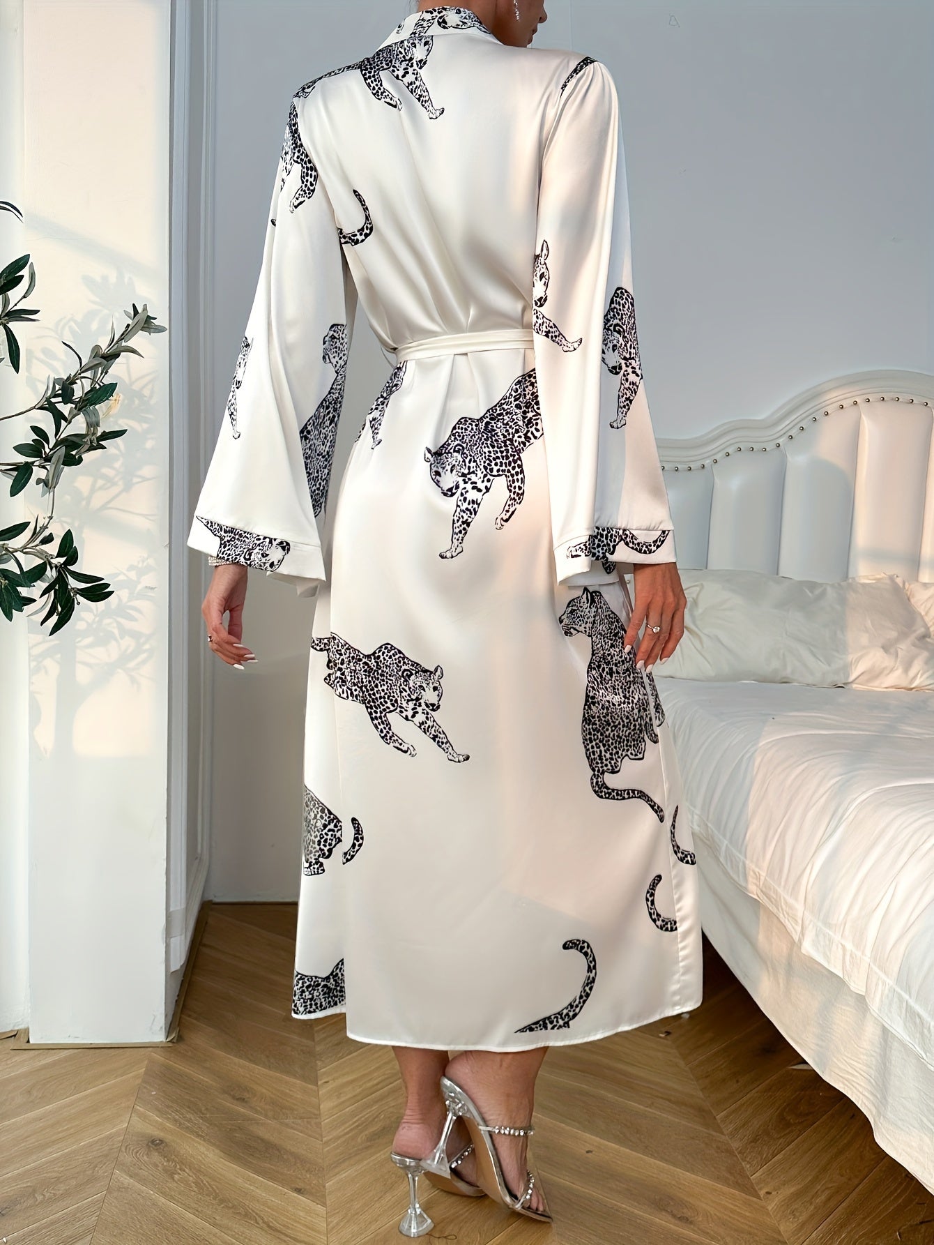 Leopard Print Satin Robe