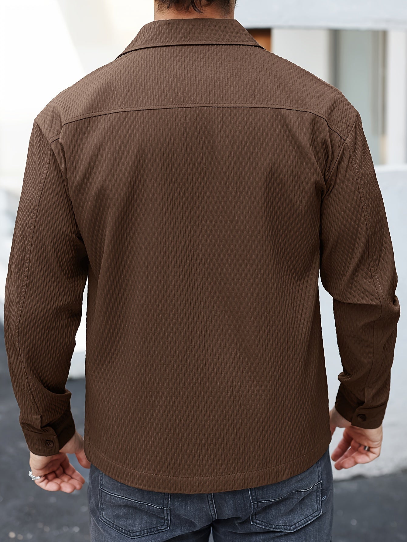 Men's Solid Color Textured Long Sleeve Shirt For Winter And Fall, Casual Comfy Shirt As Gift