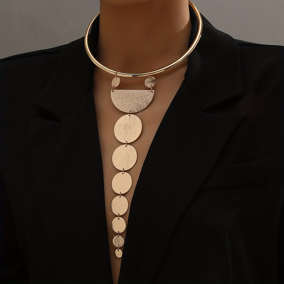 Geometric Semicircle Circle Splicing Necklace