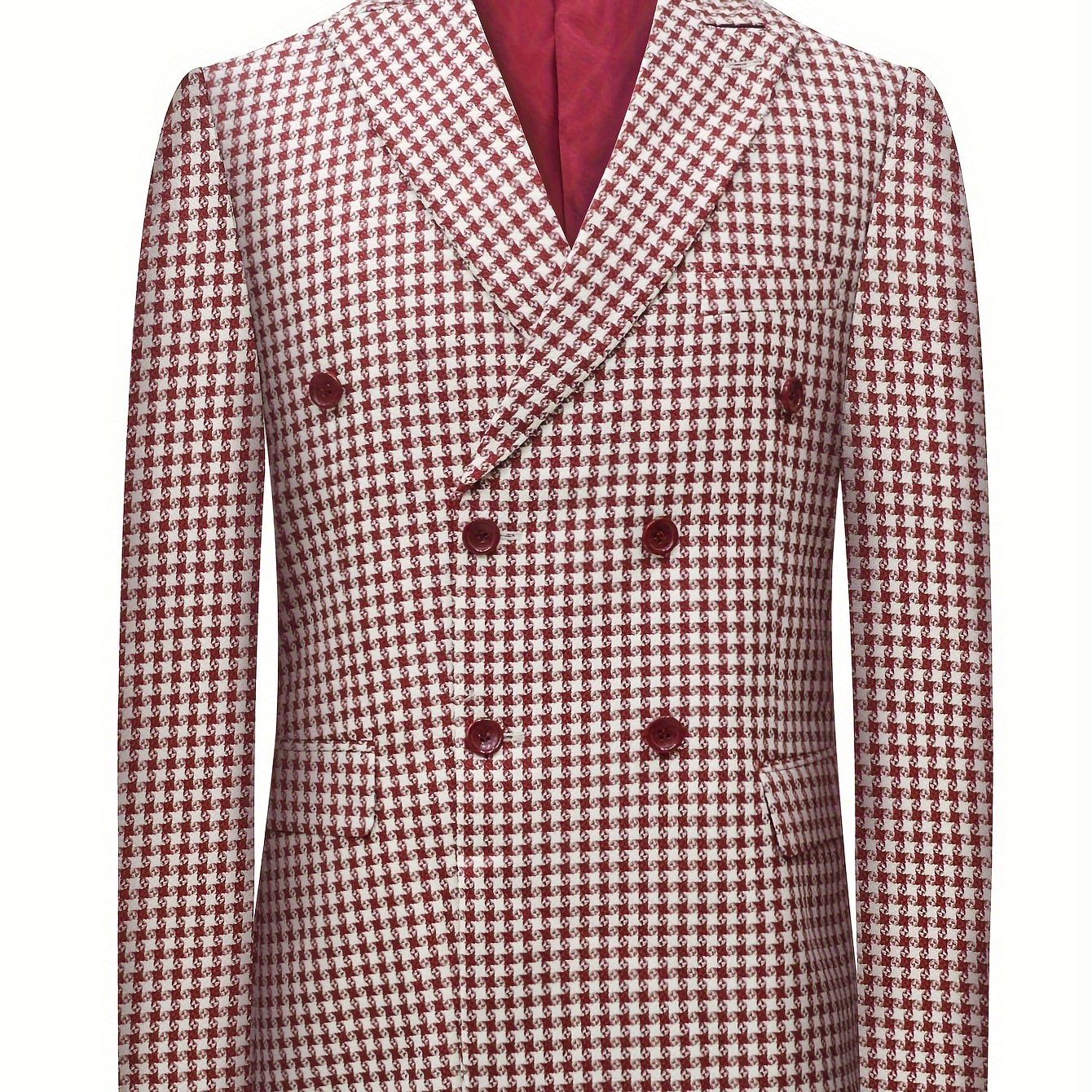 Men's Casual Houndstooth Sport Coat with Peak Lapels - Polyester 100% Woven Fabric, Non-Stretch, Long Sleeve Blazer for Business and Fashion, Classic Pocket Details, Regular Fit for Spring/Fall