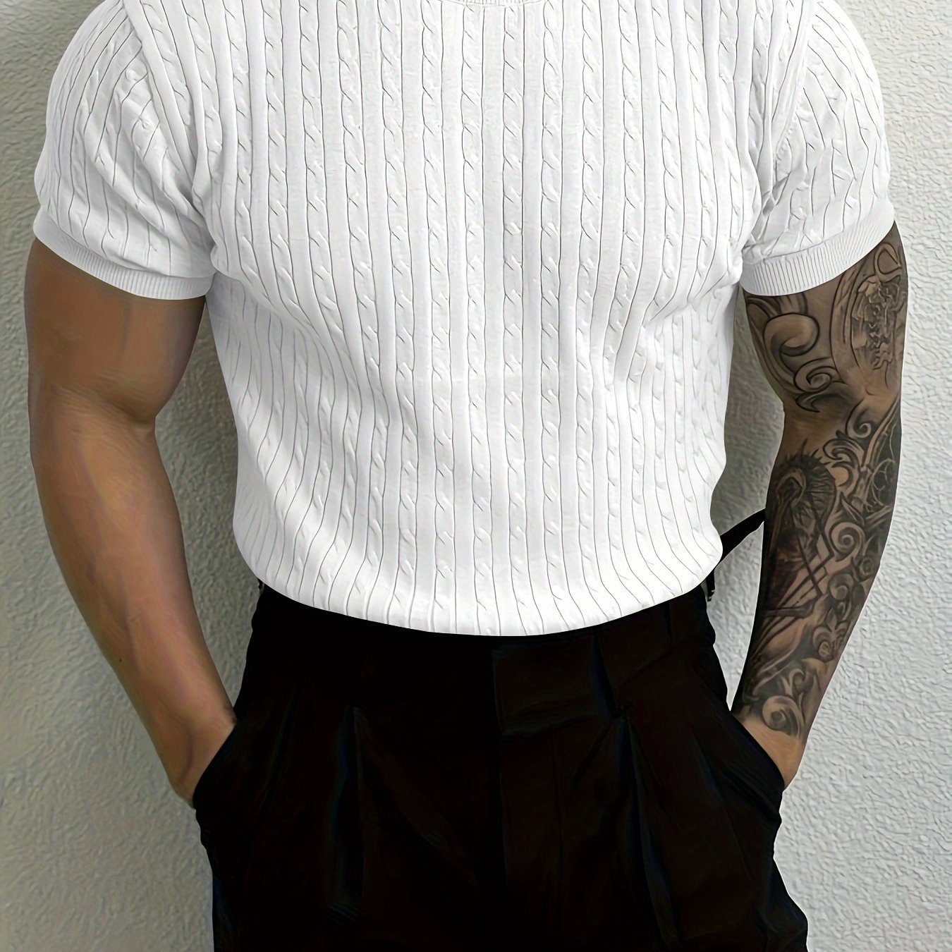 Men's Ribbed And Textured Knit Crew Neck And Short Sleeve T-shirt, Casual And Chic Summer Tops For Daily And Outdoors Leisurewear