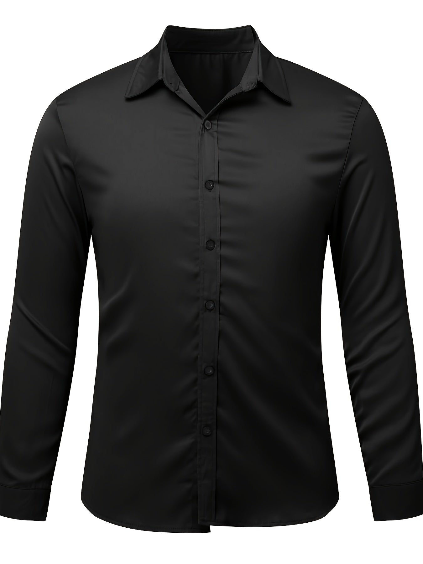 Men's Classic Solid Long Sleeve Simple Turn-Down Collar Dress Shirt, Spring/Autumn Single Breasted Long Sleeve Shirt For Business/Formal Wear