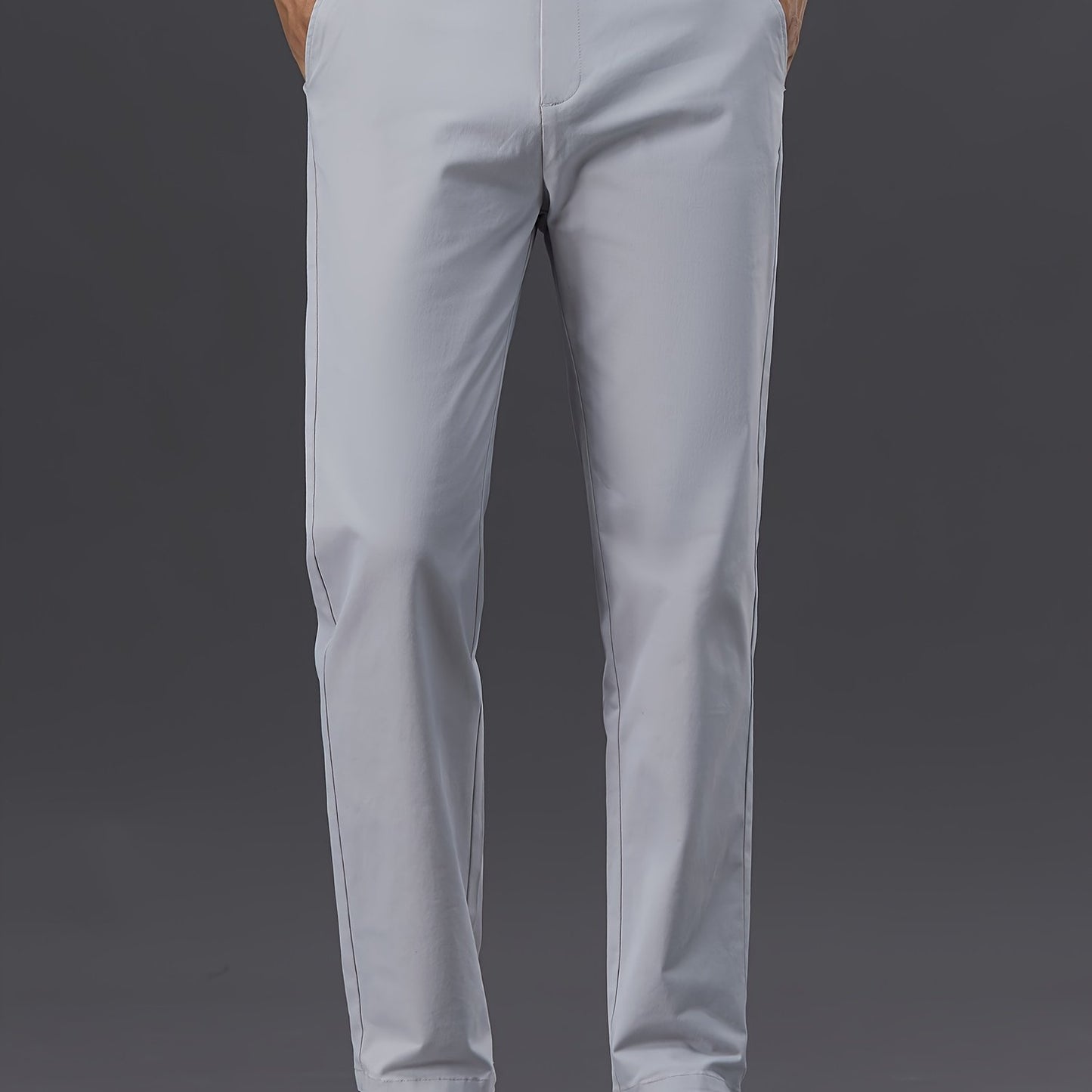 Men's Four-Season Business Casual Dress Pants, Comfortable Micro-Elastic Slim-Fit Cotton Blend Trousers With Pockets, Regular Length, Solid Color