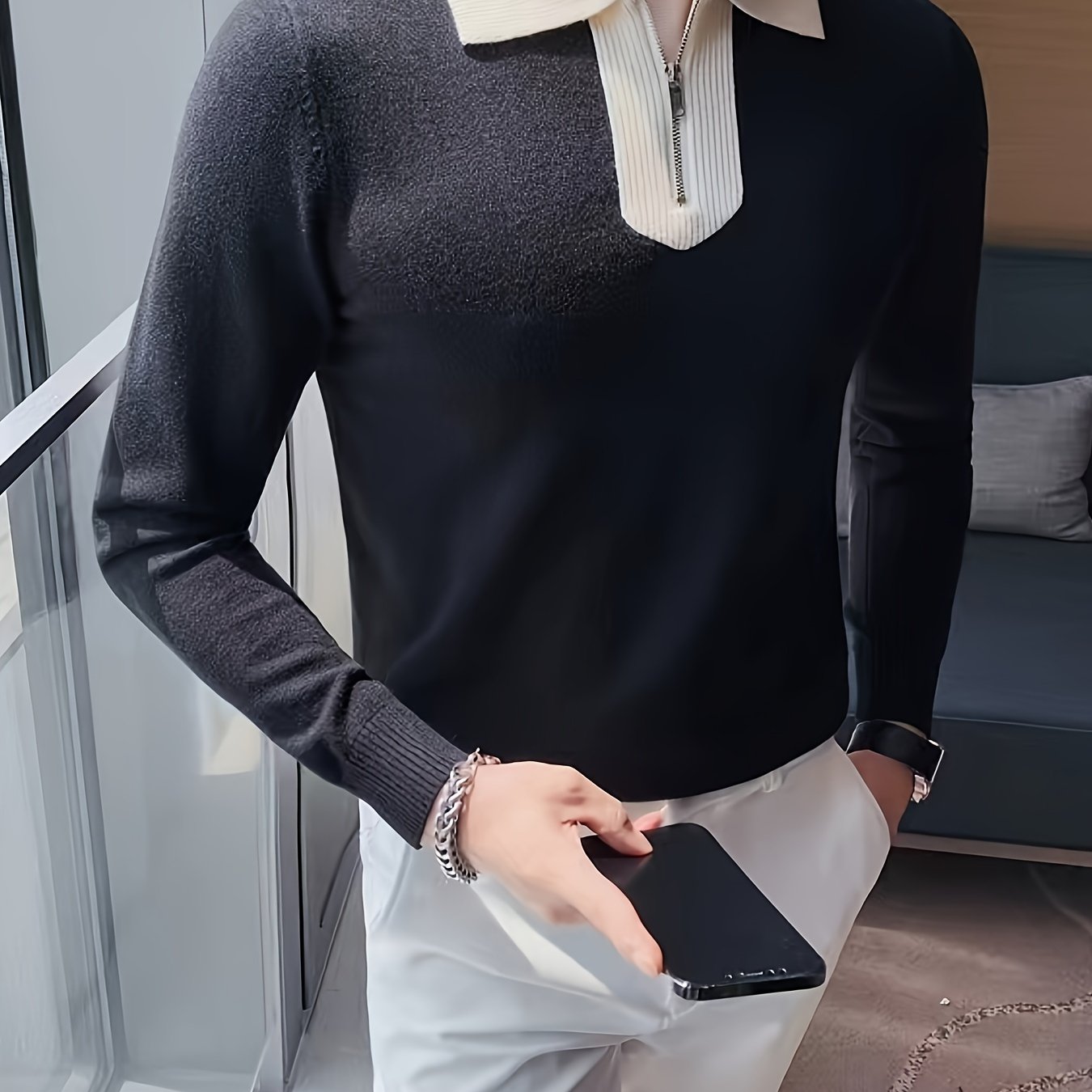 Lapel Collar Knit Sweater