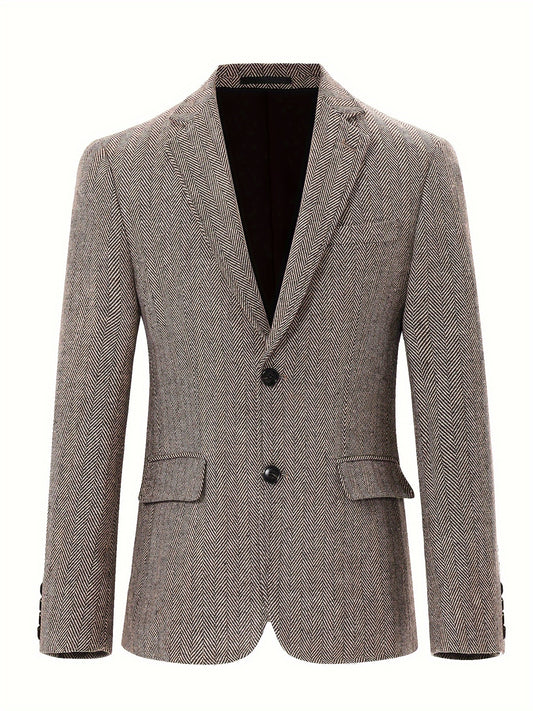 [Fast Arrival] Men's Vintage-Inspired Wool-Blend Tweed Blazer - Classic Striped, Long Sleeve, Single-Breasted, Non-Stretch Fabric, Perfect for All Seasons, with Pockets - Elegant Suit Jacket