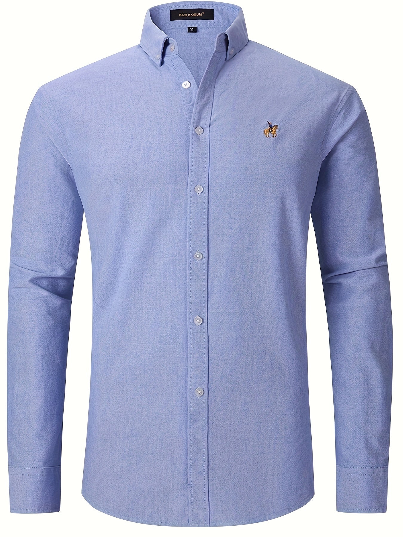 Spring Fall Men's Casual Cotton Comfy Long Sleeve Embroidery Lapel Shirt