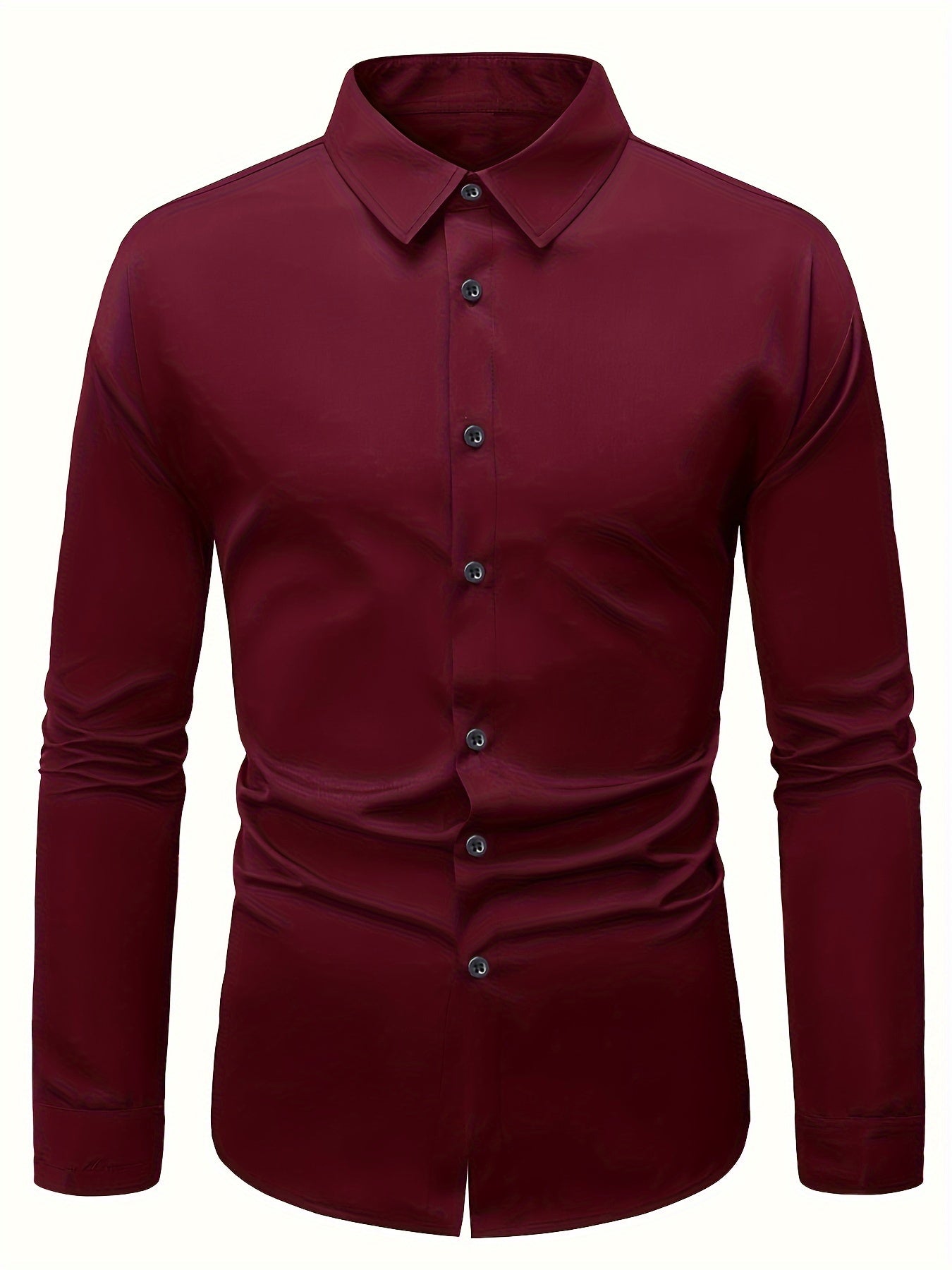 Men's Solid Color Lapel Collar Design Dress Shirts, Long Sleeve Casual Button Up Shirt For Formal Occasions