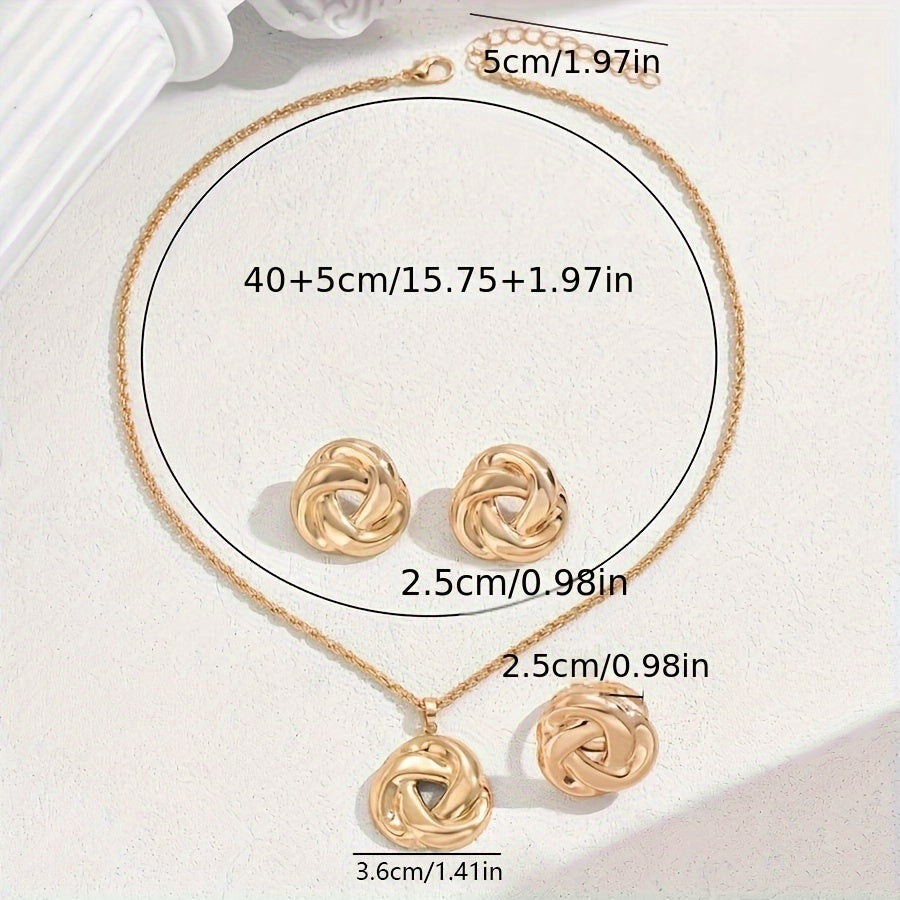 Boho-Chic 3pcs Jewelry Set for Women - Geometric Rose Flower Necklace, Earrings & Ring - Zinc Alloy, Perfect for Casual Attire