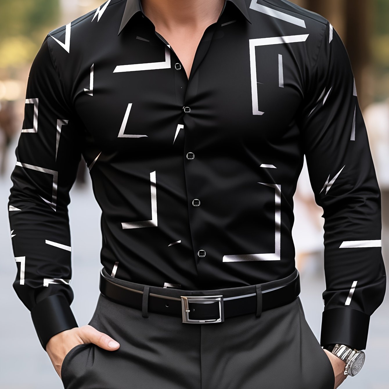 Stylish Slim-Fit Dress Shirt for Men - Long Sleeve, Button Detail, Machine Washable, Breathable, Comfortable, Versatile for All Seasons and Occasions