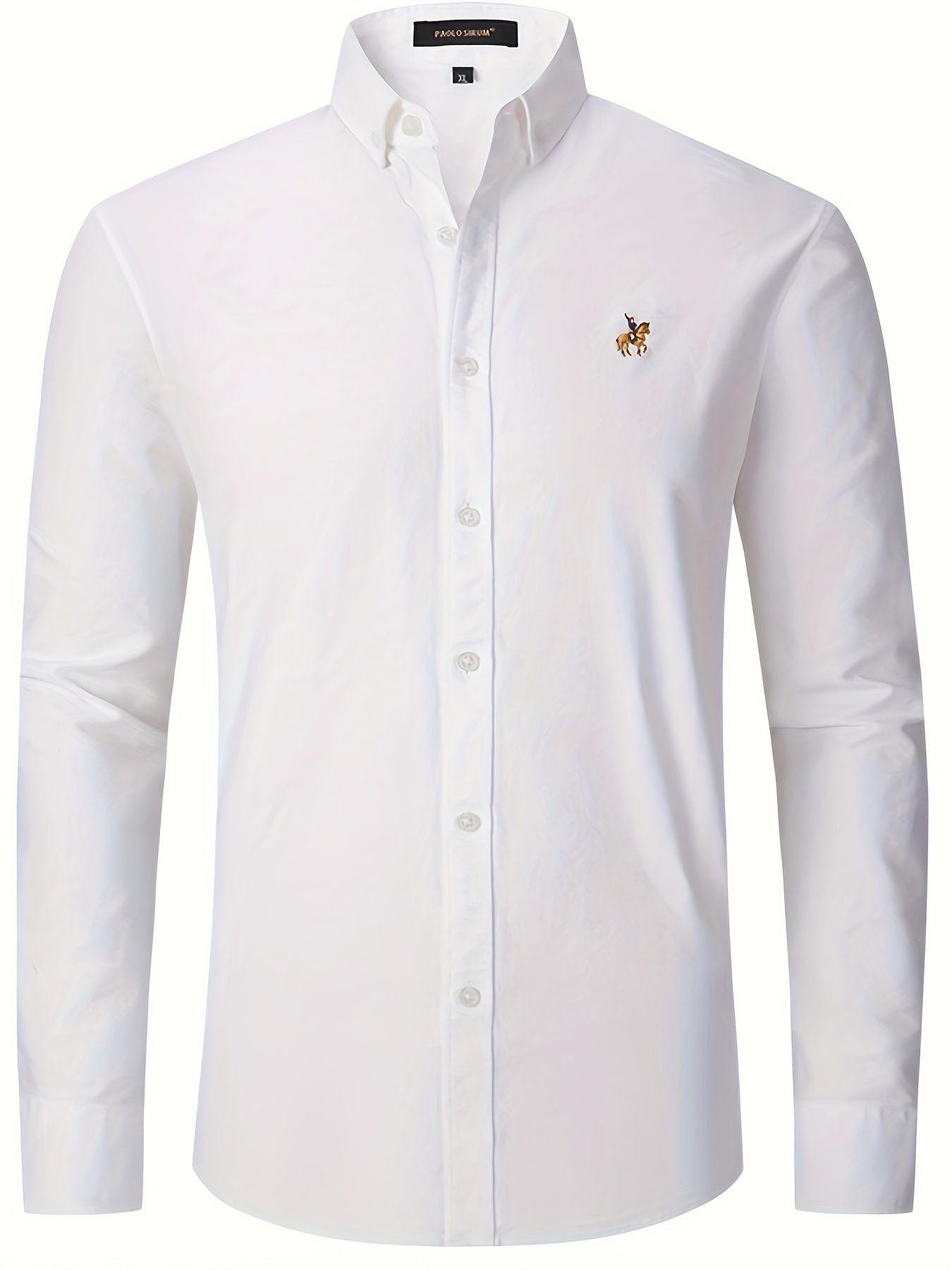 Spring Fall Men's Casual Cotton Comfy Long Sleeve Embroidery Lapel Shirt