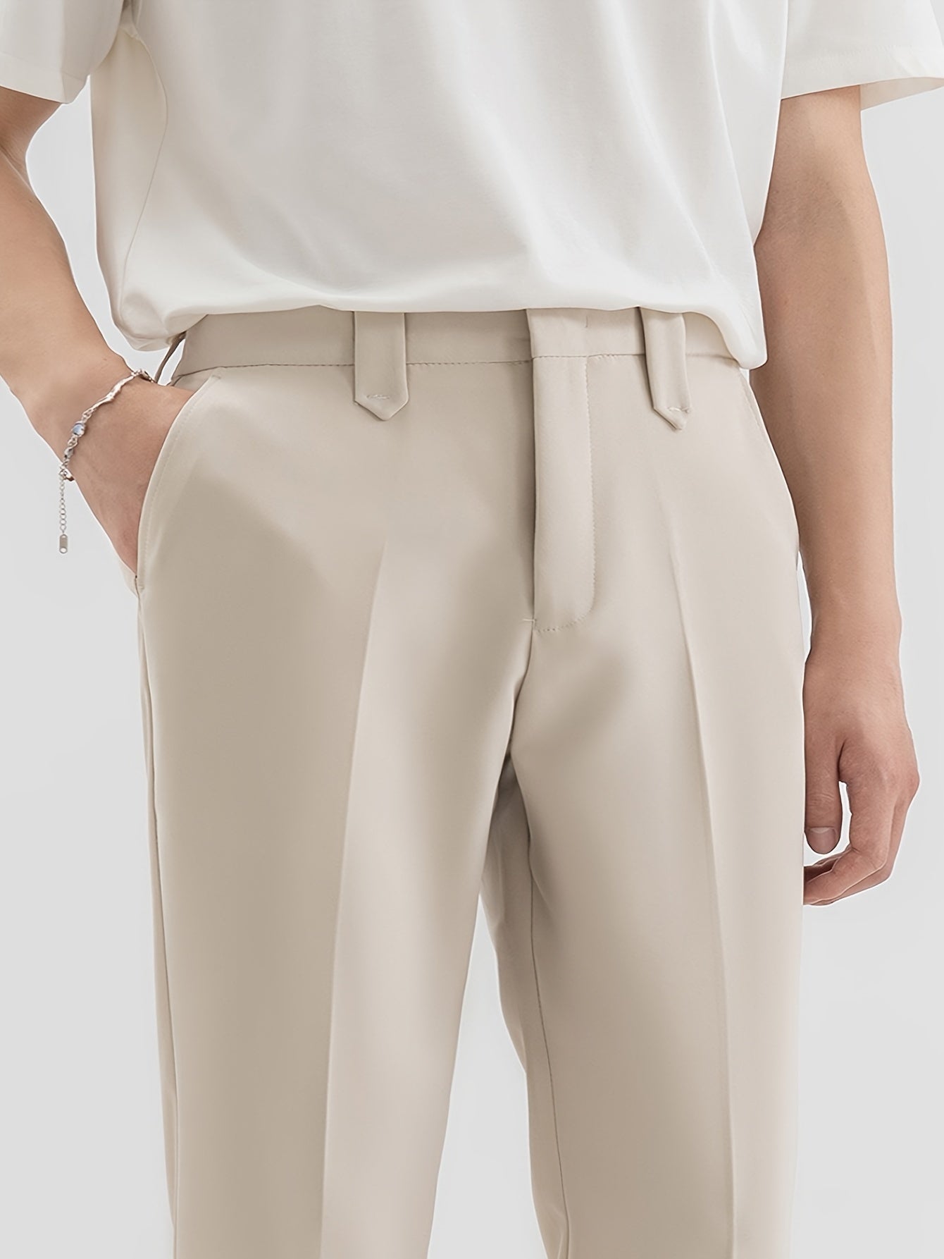 Chic Dress Pants, Men's Formal Solid Color Dress Pants For Spring Summer Business, Old Money Style