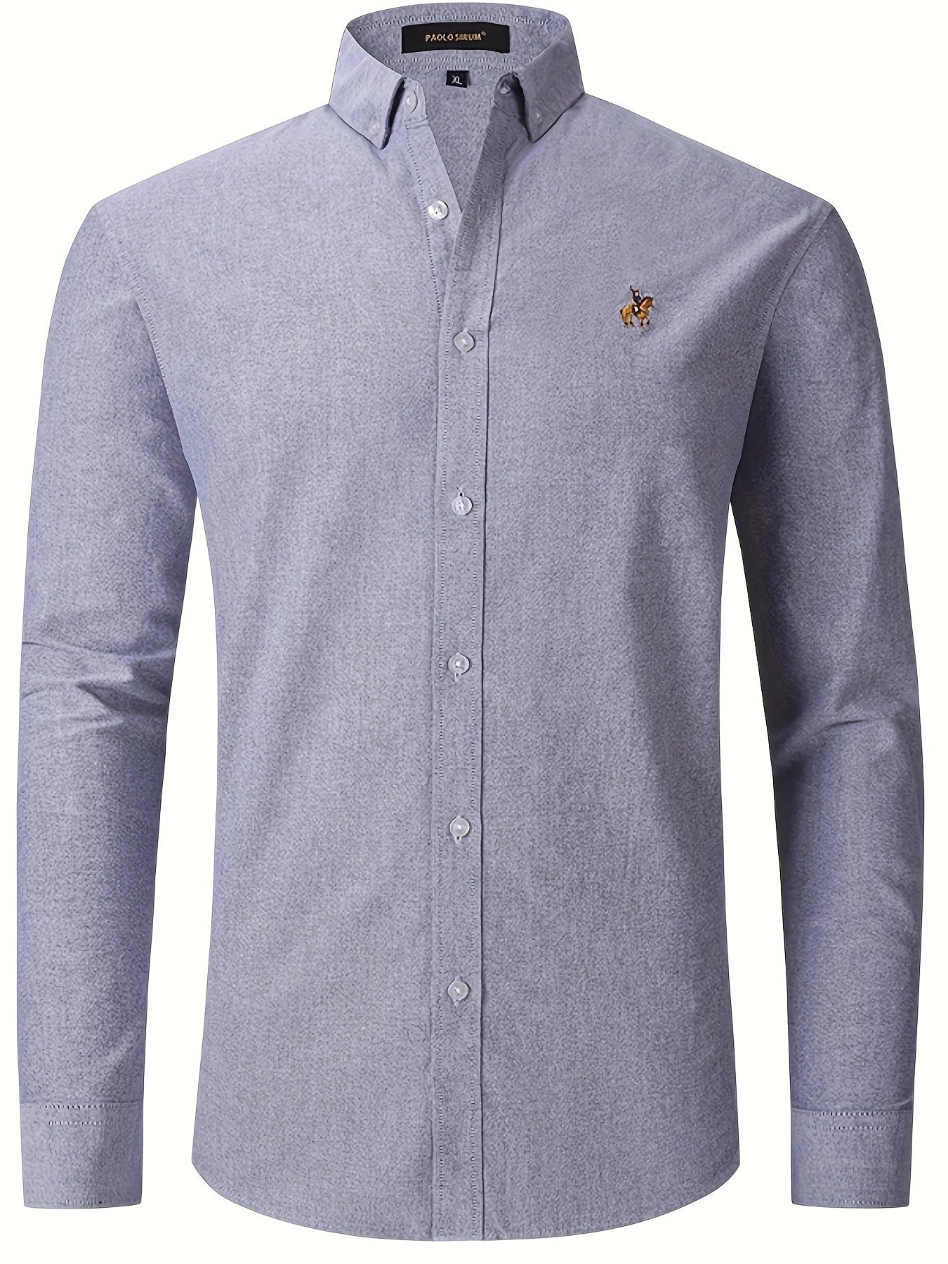 Spring Fall Men's Casual Cotton Comfy Long Sleeve Embroidery Lapel Shirt