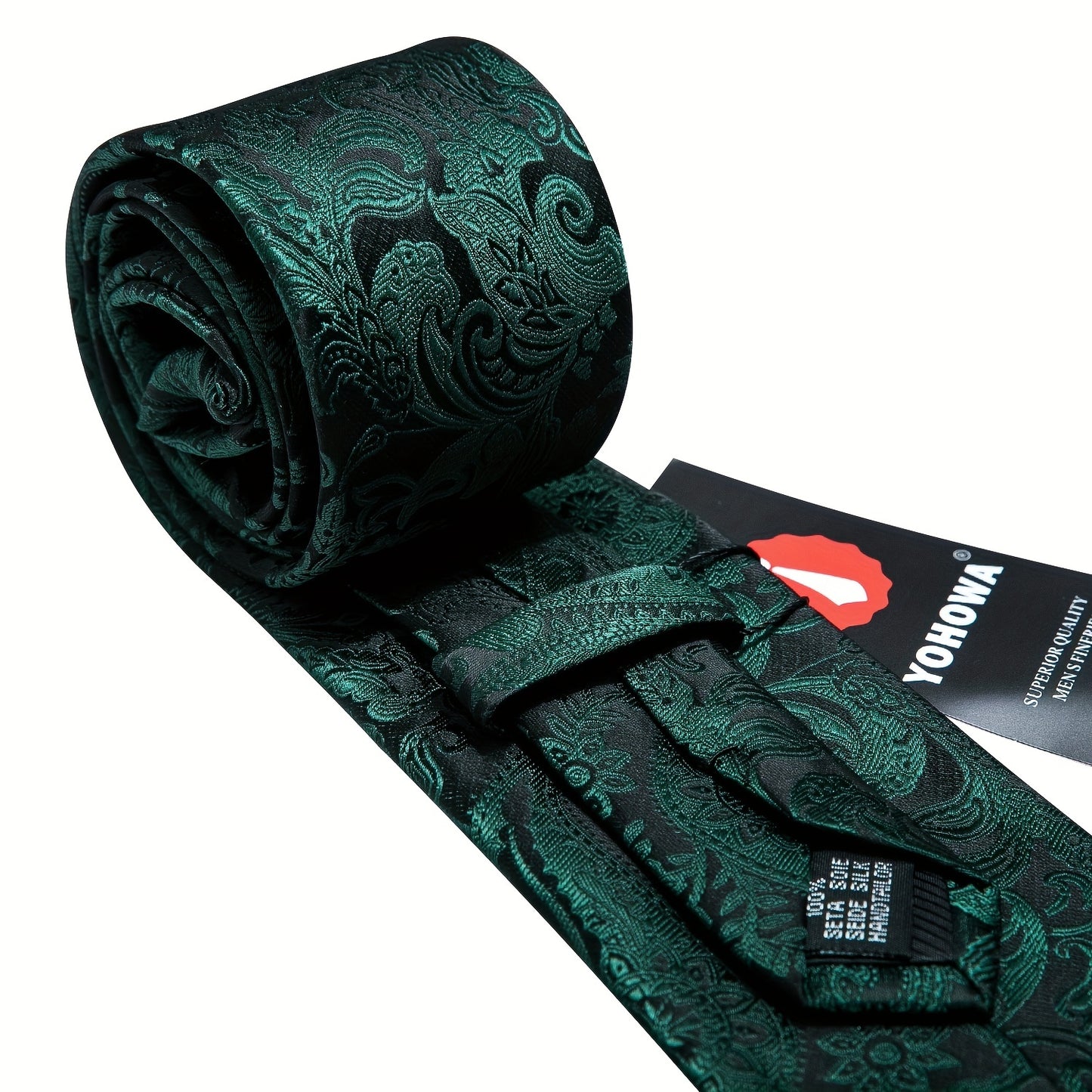 Barry.Wang Men's Tie Green Paisley Floral Jacquard Tie Pocket Square And Cufflinks Set Wedding Party, Ideal choice for Gifts