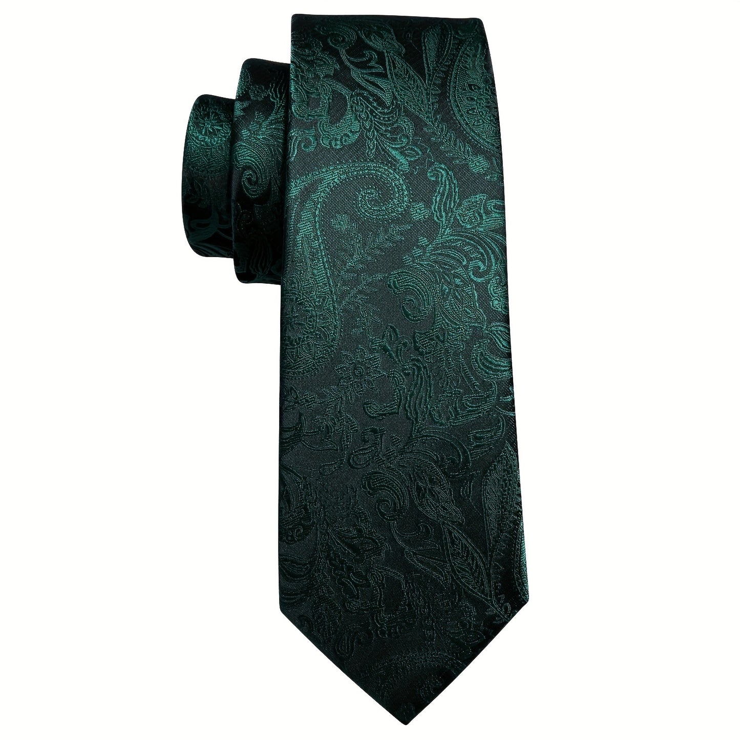 Barry.Wang Men's Tie Green Paisley Floral Jacquard Tie Pocket Square And Cufflinks Set Wedding Party, Ideal choice for Gifts