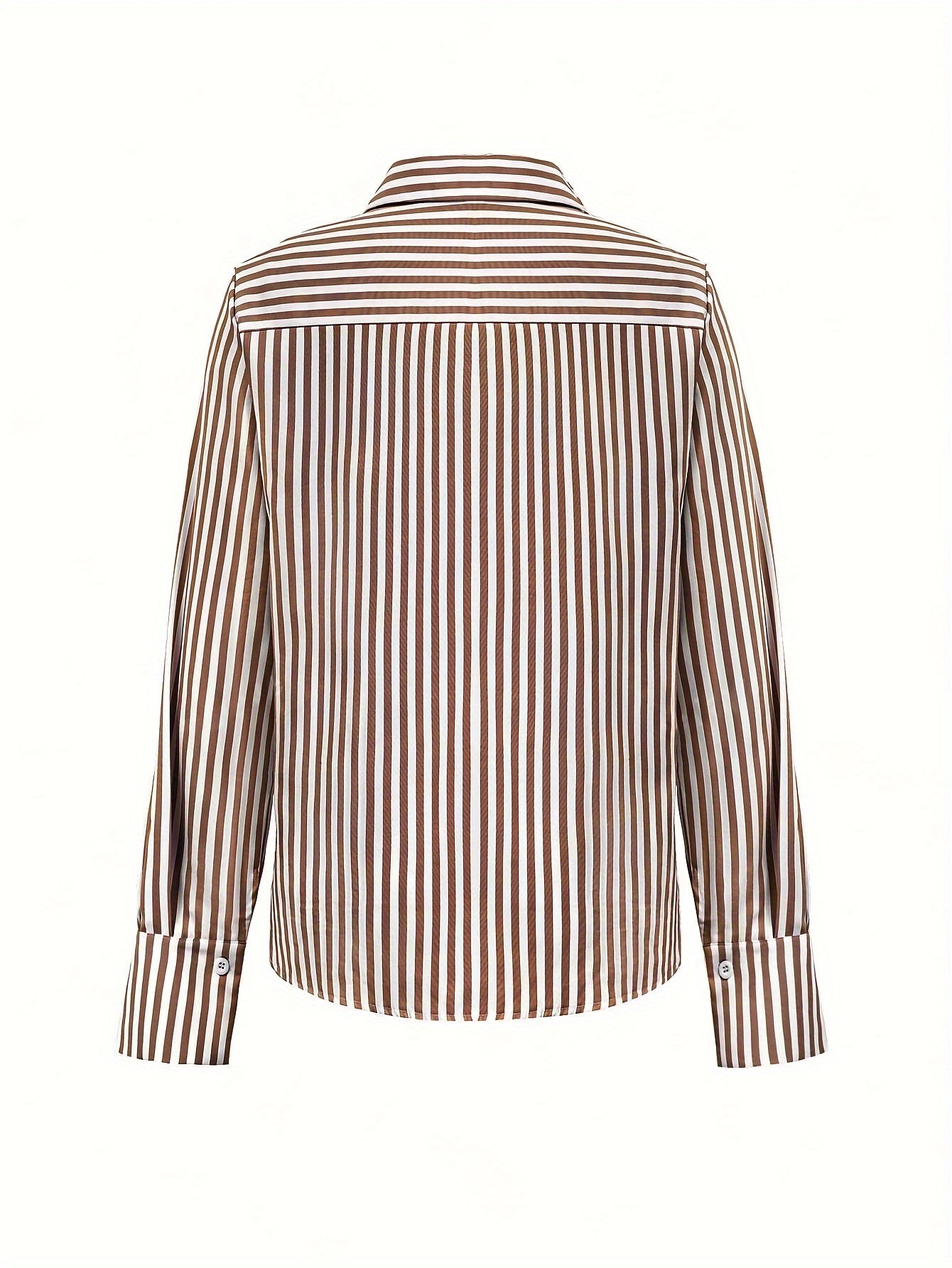 Striped Print Button Front Commuter Shirt, Casual Long Sleeve Shirt For Spring & Fall, Women's Clothing