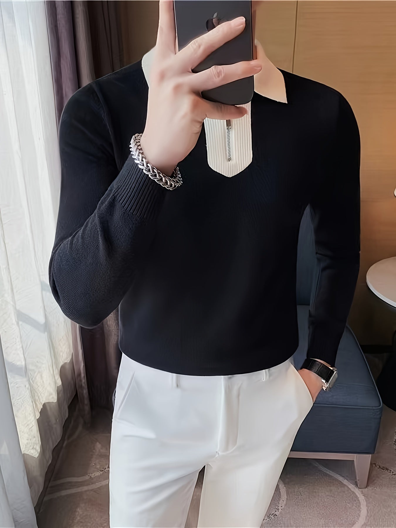 Lapel Collar Knit Sweater