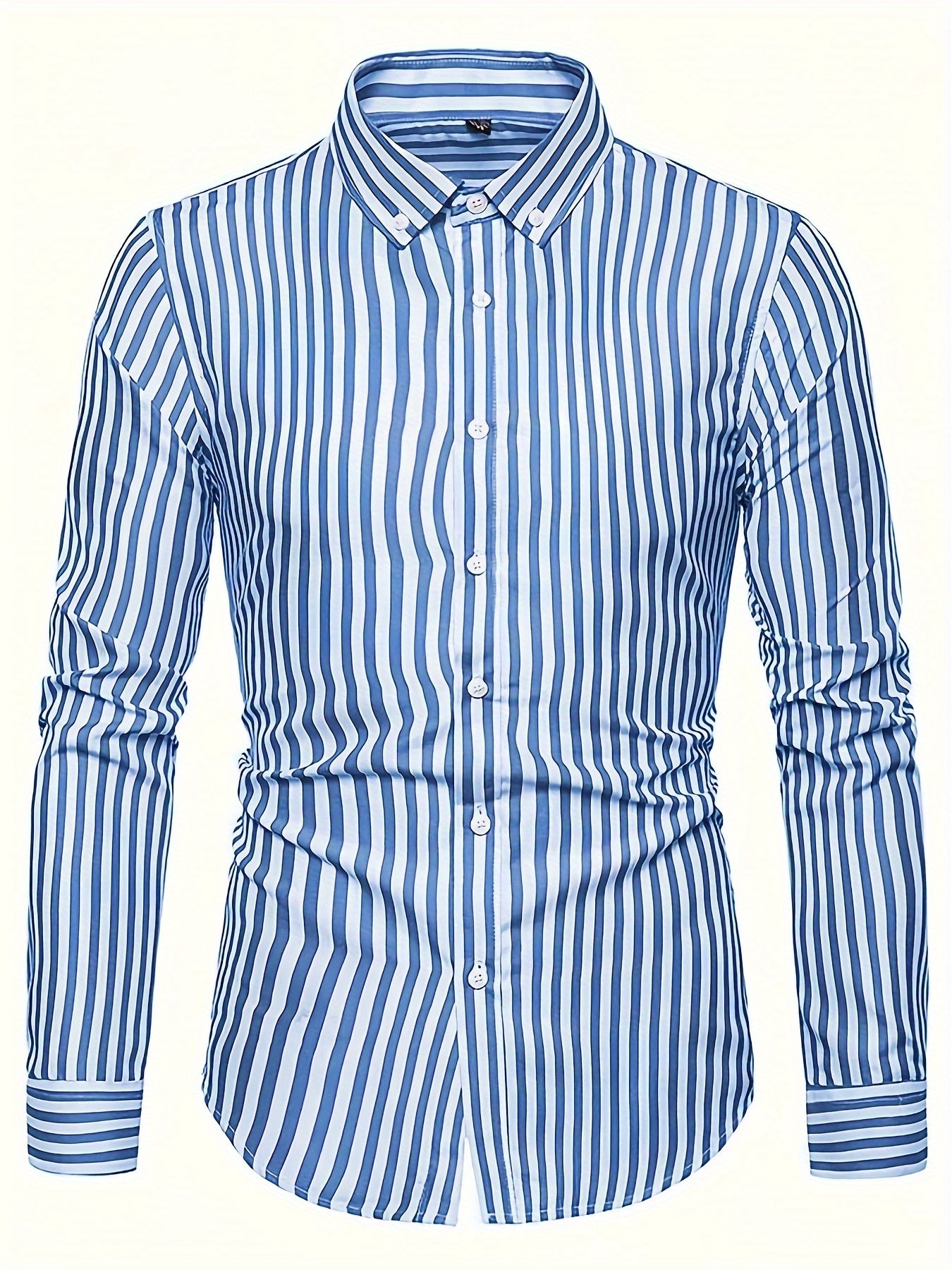 Men's Striped Print Casual Long Sleeve Button-Down Shirt - C22