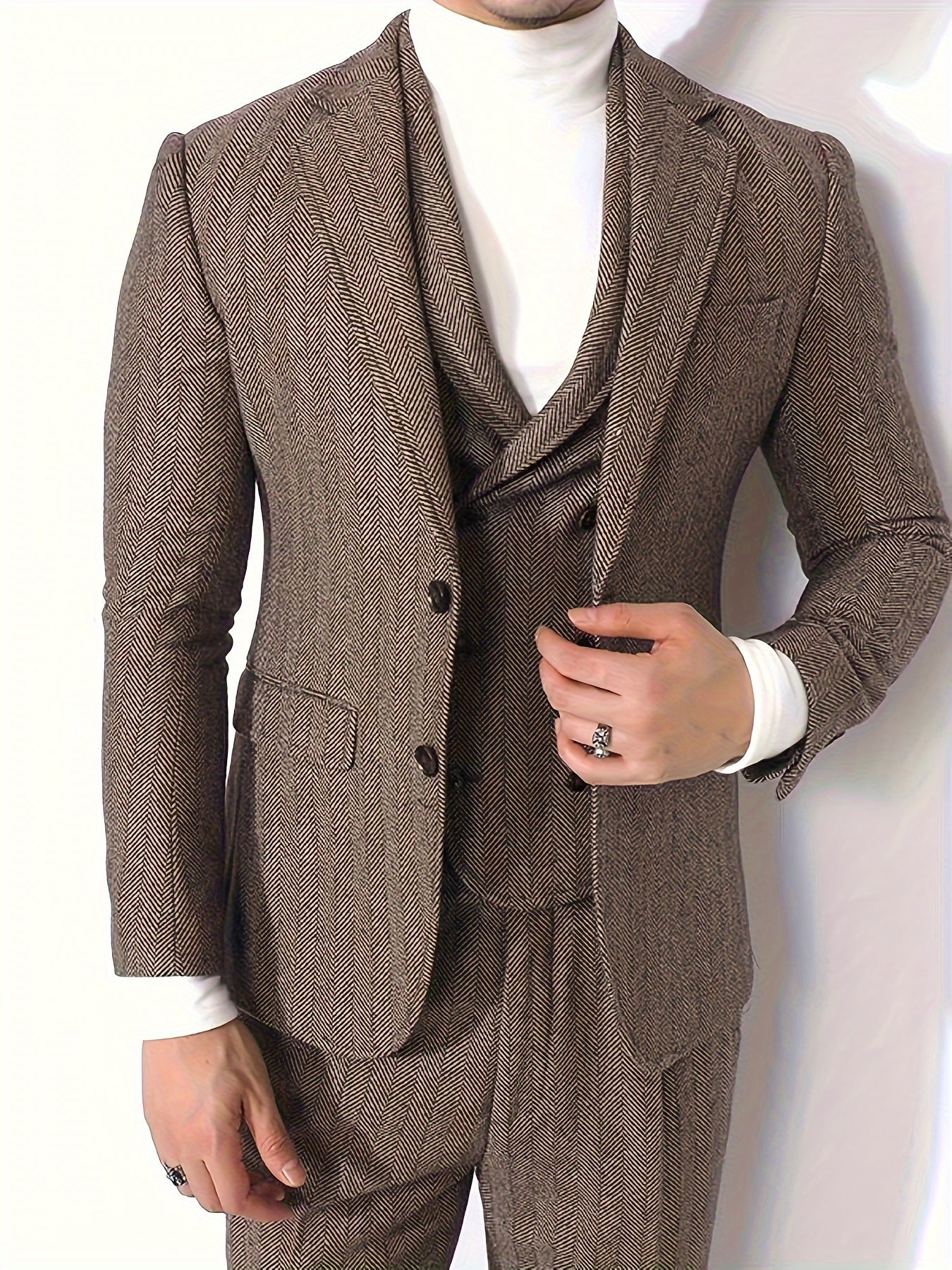 [Fast Arrival] Men's Vintage-Inspired Wool-Blend Tweed Blazer - Classic Striped, Long Sleeve, Single-Breasted, Non-Stretch Fabric, Perfect for All Seasons, with Pockets - Elegant Suit Jacket