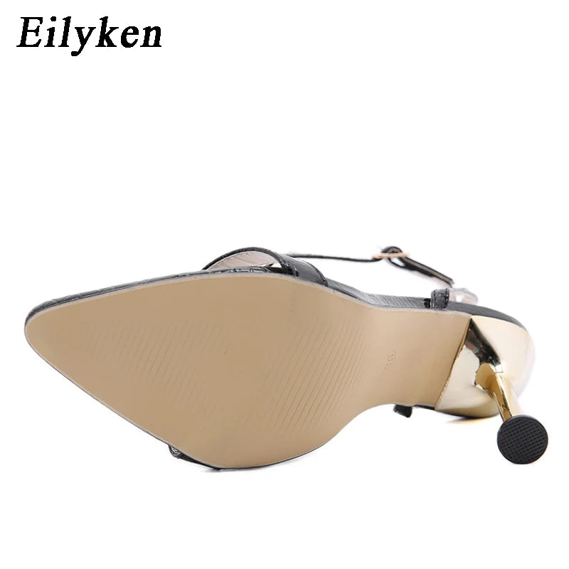 Eilyken Narrow Band Ankle Buckle Strap Green High Heels Sandals Women's Pointed Toe Party Female Shoes Sandalias Mujer