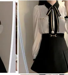 Women's Cute Bow Tie Tops Preppy Style Vintage Japan Korea Design Single Breasted Button Elegant Formal Red Black Shirts Blouses