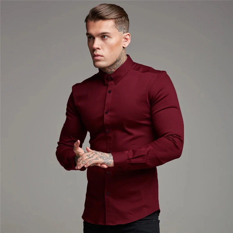 Shirt Men's Summer Thin Section Non-iron Modal Shirt Men's Black Long-sleeved Business Career Trend 6 Colors