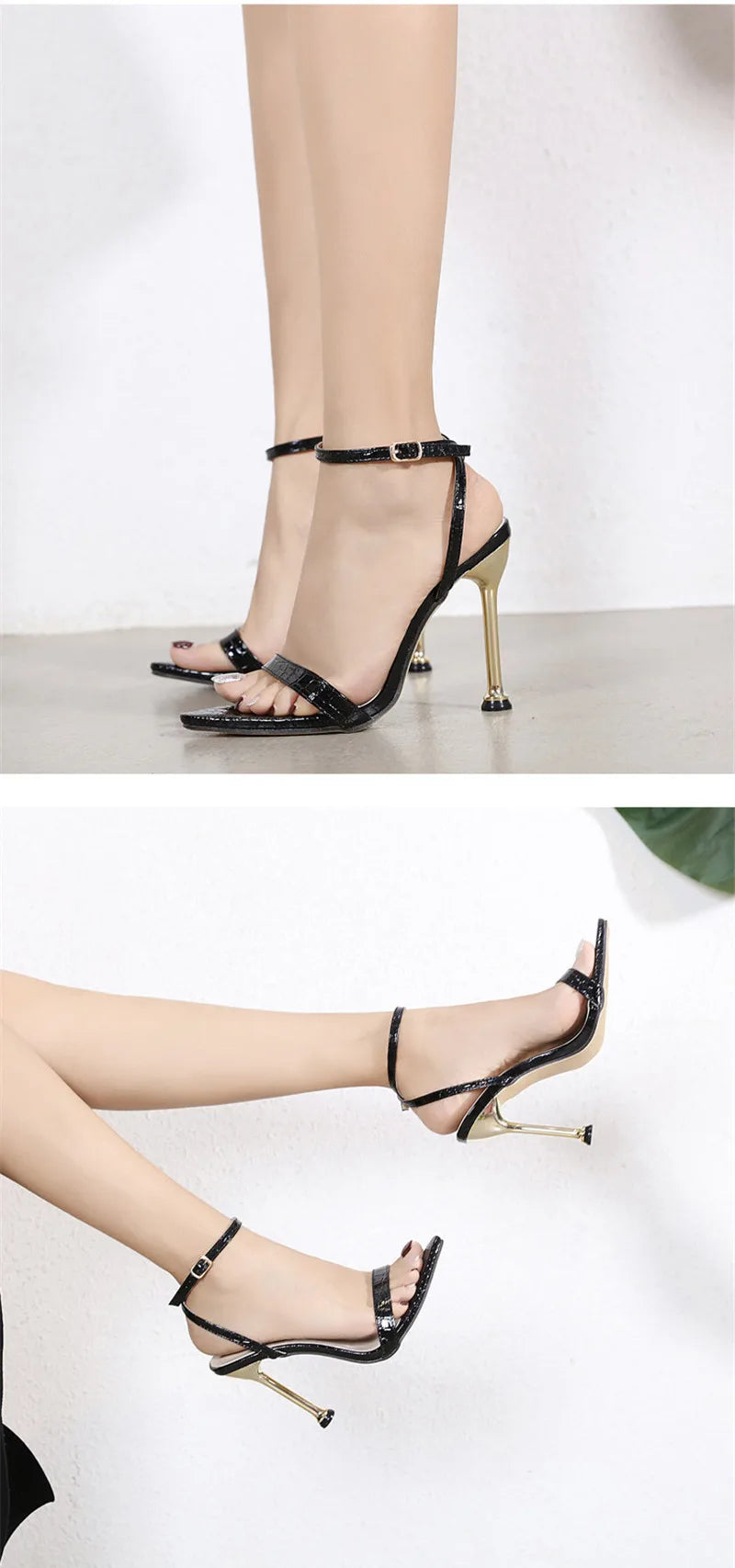 Eilyken Narrow Band Ankle Buckle Strap Green High Heels Sandals Women's Pointed Toe Party Female Shoes Sandalias Mujer