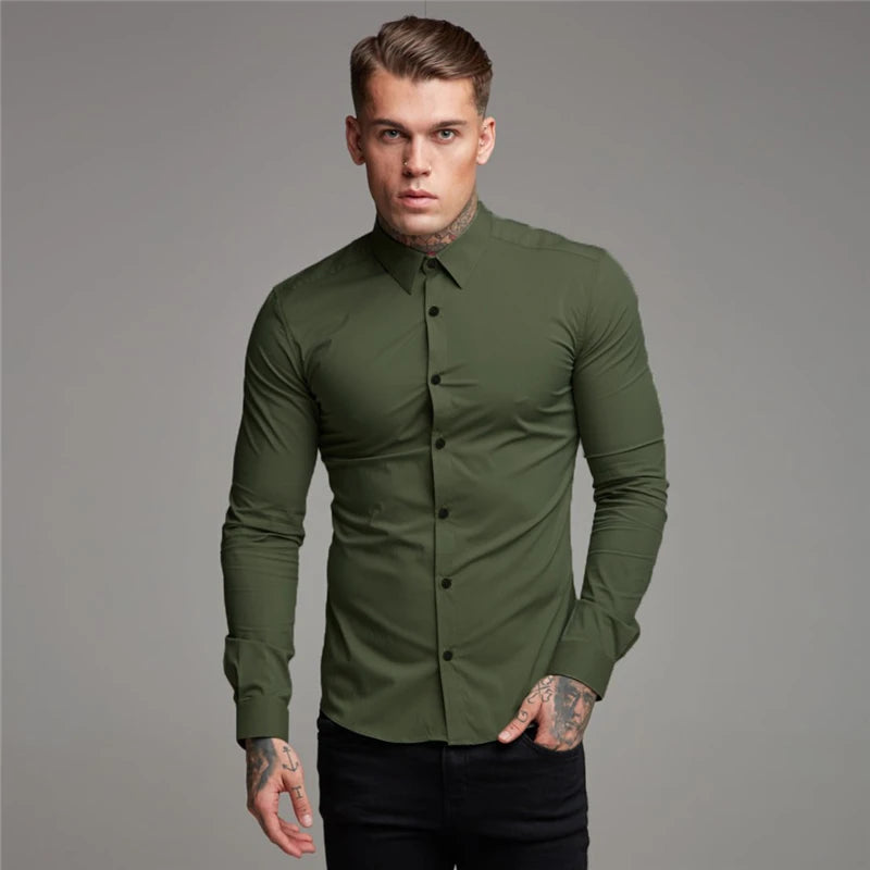 Shirt Men's Summer Thin Section Non-iron Modal Shirt Men's Black Long-sleeved Business Career Trend 6 Colors