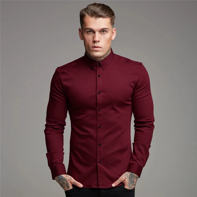 Shirt Men's Summer Thin Section Non-iron Modal Shirt Men's Black Long-sleeved Business Career Trend 6 Colors