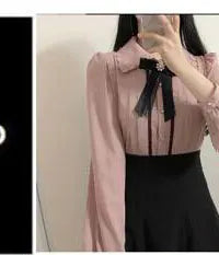 Women's Cute Bow Tie Tops Preppy Style Vintage Japan Korea Design Single Breasted Button Elegant Formal Red Black Shirts Blouses