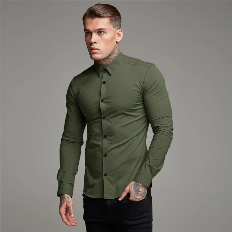 Shirt Men's Summer Thin Section Non-iron Modal Shirt Men's Black Long-sleeved Business Career Trend 6 Colors