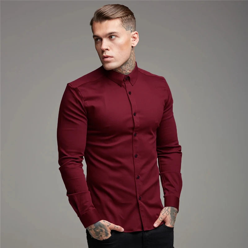 Shirt Men's Summer Thin Section Non-iron Modal Shirt Men's Black Long-sleeved Business Career Trend 6 Colors