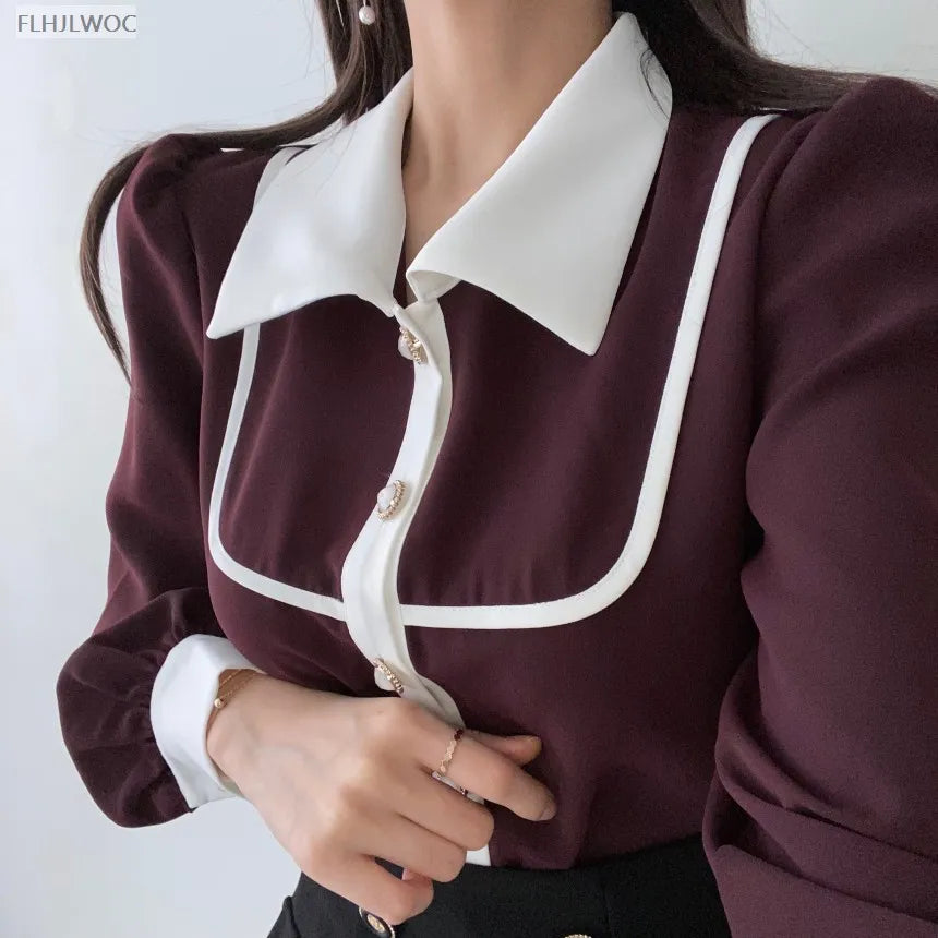 Women's Cute Bow Tie Tops Preppy Style Vintage Japan Korea Design Single Breasted Button Elegant Formal Red Black Shirts Blouses