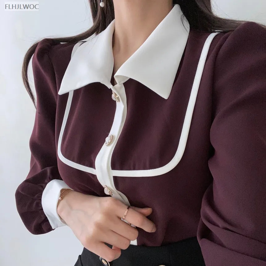 Women's Cute Bow Tie Tops Preppy Style Vintage Japan Korea Design Single Breasted Button Elegant Formal Red Black Shirts Blouses