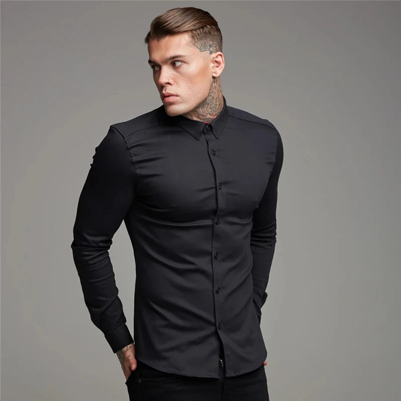 Shirt Men's Summer Thin Section Non-iron Modal Shirt Men's Black Long-sleeved Business Career Trend 6 Colors