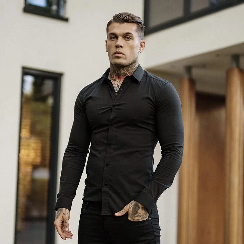 Shirt Men's Summer Thin Section Non-iron Modal Shirt Men's Black Long-sleeved Business Career Trend 6 Colors