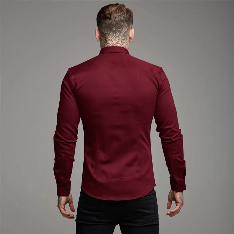 Shirt Men's Summer Thin Section Non-iron Modal Shirt Men's Black Long-sleeved Business Career Trend 6 Colors