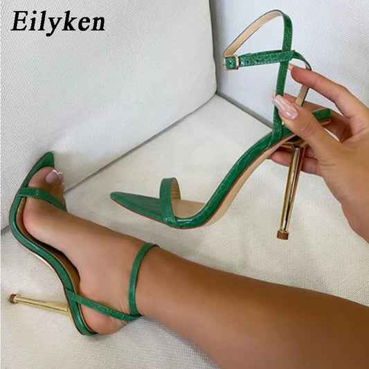 Eilyken Narrow Band Ankle Buckle Strap Green High Heels Sandals Women's Pointed Toe Party Female Shoes Sandalias Mujer