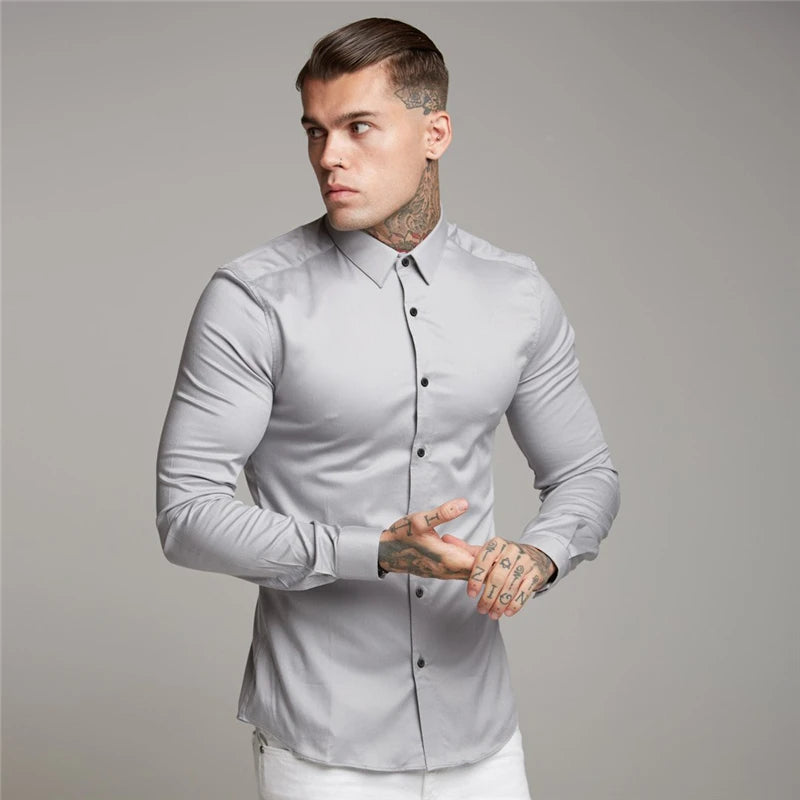 Shirt Men's Summer Thin Section Non-iron Modal Shirt Men's Black Long-sleeved Business Career Trend 6 Colors