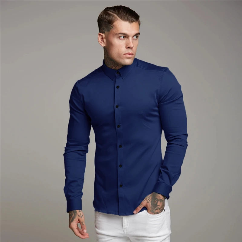 Shirt Men's Summer Thin Section Non-iron Modal Shirt Men's Black Long-sleeved Business Career Trend 6 Colors