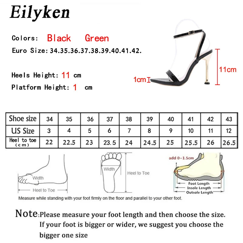 Eilyken Narrow Band Ankle Buckle Strap Green High Heels Sandals Women's Pointed Toe Party Female Shoes Sandalias Mujer