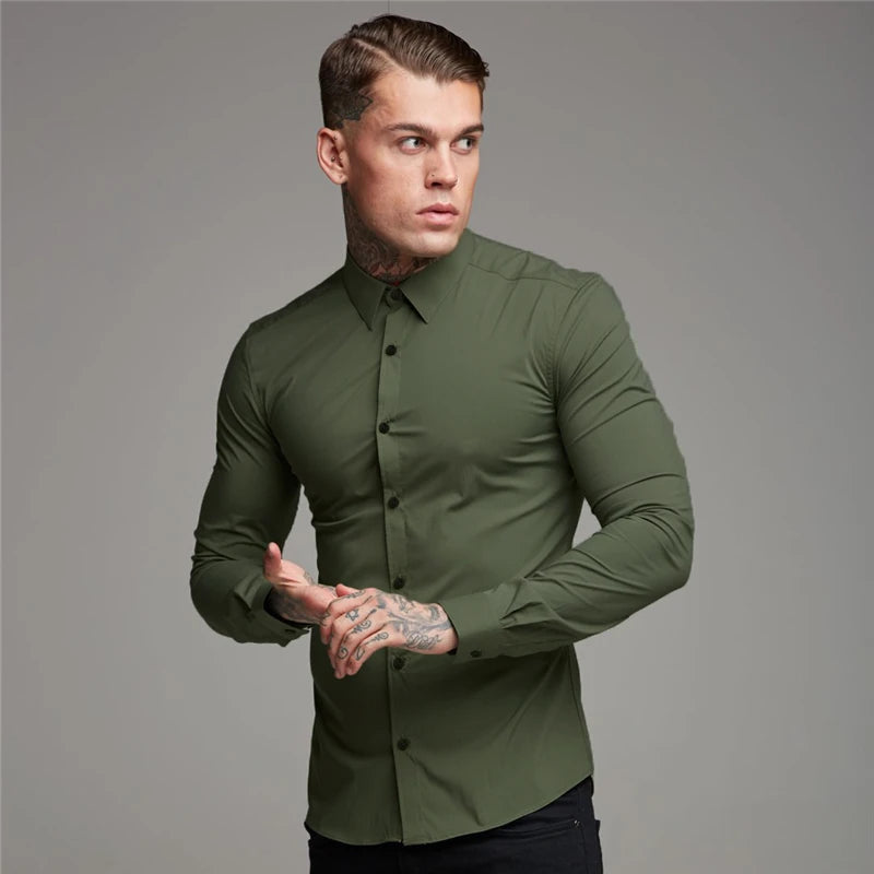 Shirt Men's Summer Thin Section Non-iron Modal Shirt Men's Black Long-sleeved Business Career Trend 6 Colors