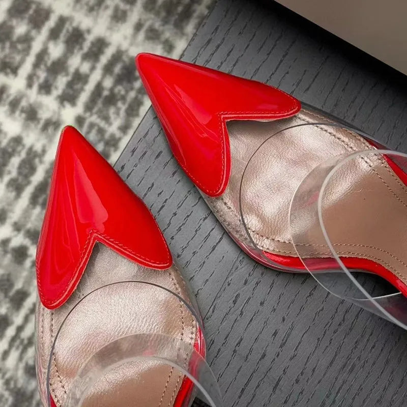 Star style Fashion Transparent PVC Mixed-color Women Pumps Elegant Pointed toe Thin High heels Slingbacks Mules Party Prom Shoes