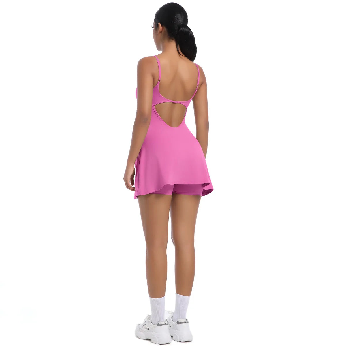 Workout Tennis Dress with Built in Short Women Sexy Fitness Mini Dress Cut Out Yoga Exercise Romper Pickleball Sports Overalls