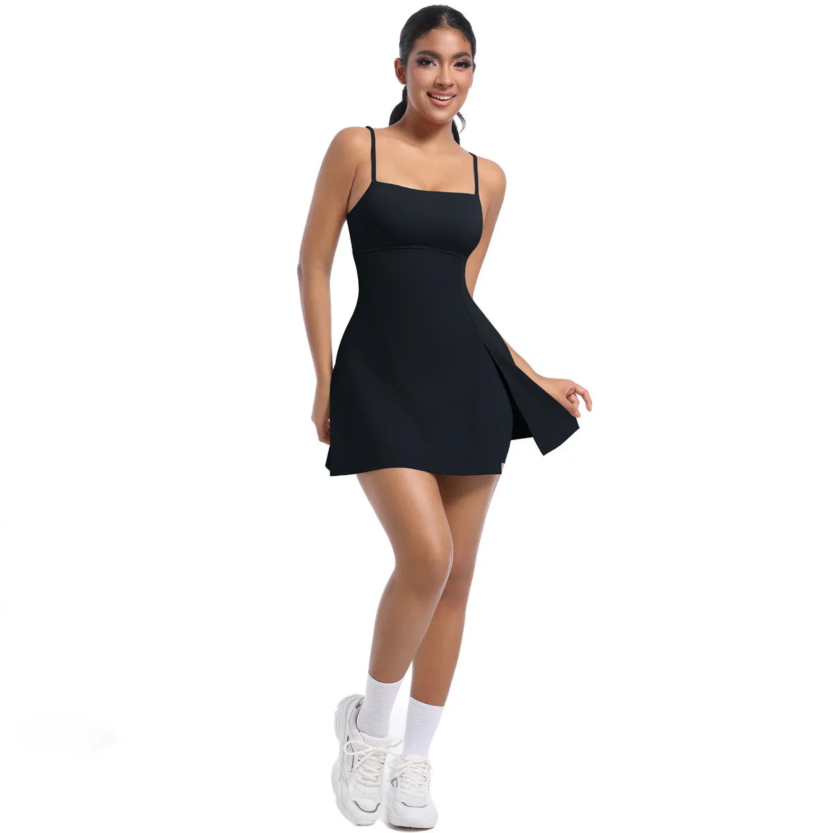 Workout Tennis Dress with Built in Short Women Sexy Fitness Mini Dress Cut Out Yoga Exercise Romper Pickleball Sports Overalls